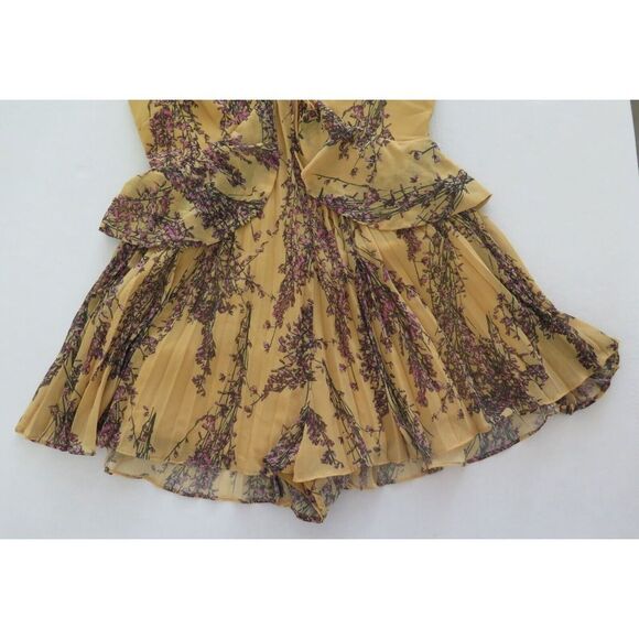Keepsake Label Women's Sz M Mustard Yellow Floral Light Up Pleated Ruffle Romper - Picture 5 of 9